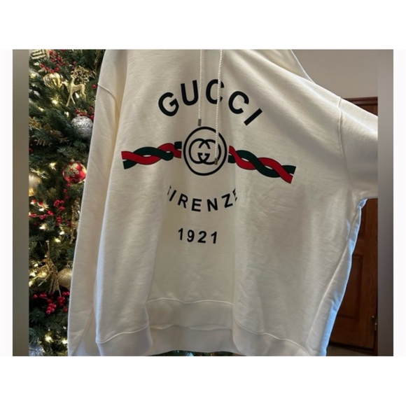 Gucci FIRENZE 1921 cotton hoodie interlocking G/web stripe size XXXL - Picture 2 of 6